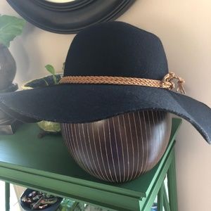 Studio 36 Floppy Black Wool Hat with leather braid